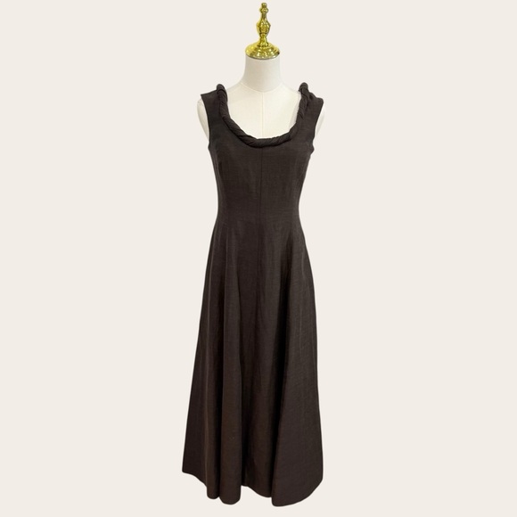 Antonio Melani M.G. Style Margery Brown Linen Blend Scoop Neck A-Line Maxi Dress - Picture 4 of 16
